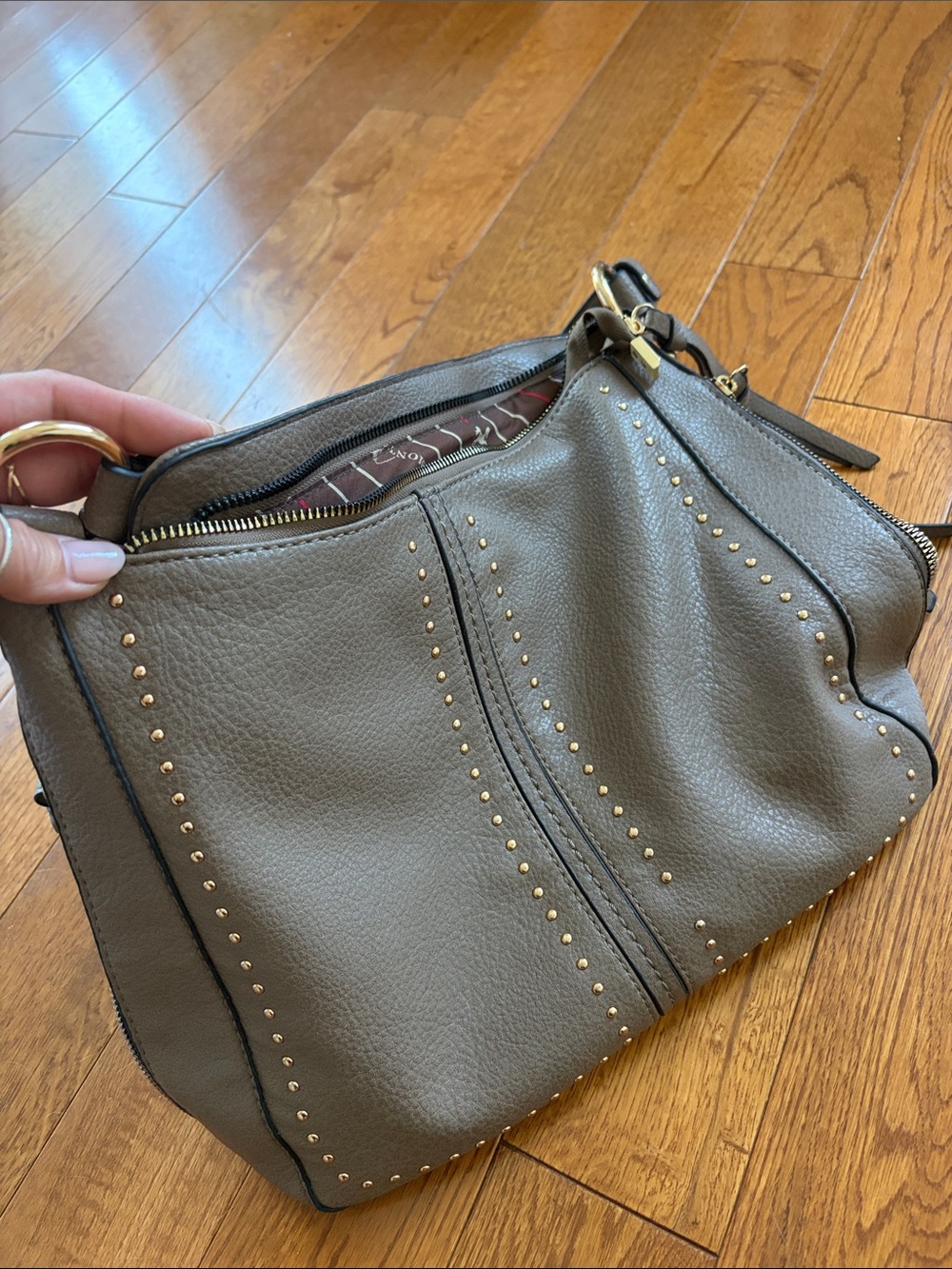 Montana West Taupe Shoulder Bag with Gold Studs